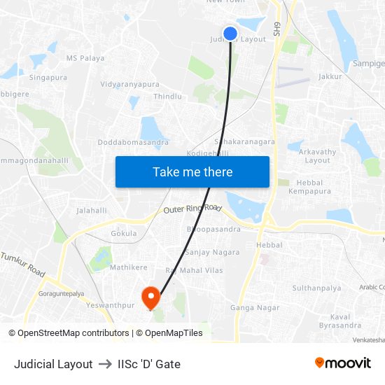 Judicial Layout to IISc 'D' Gate map