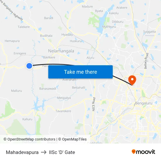 Mahadevapura to IISc 'D' Gate map