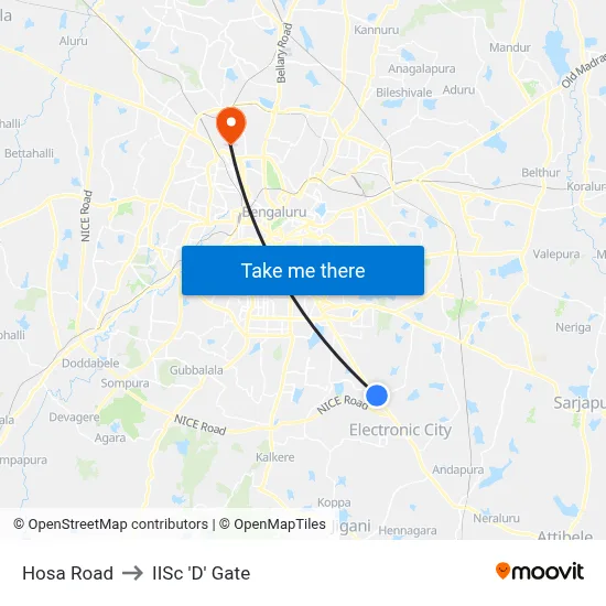 Hosa Road to IISc 'D' Gate map