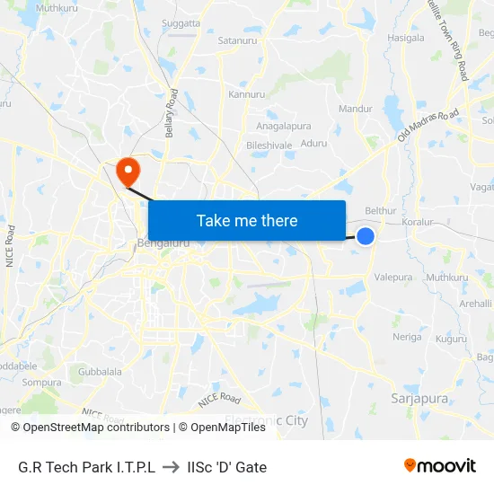 G.R Tech Park I.T.P.L to IISc 'D' Gate map
