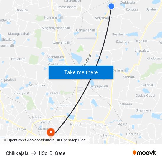 Chikkajala to IISc 'D' Gate map