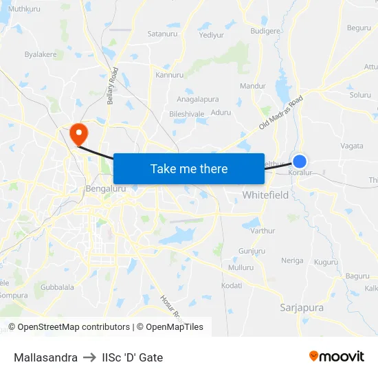 Mallasandra to IISc 'D' Gate map