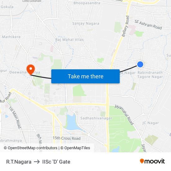 R.T.Nagara to IISc 'D' Gate map