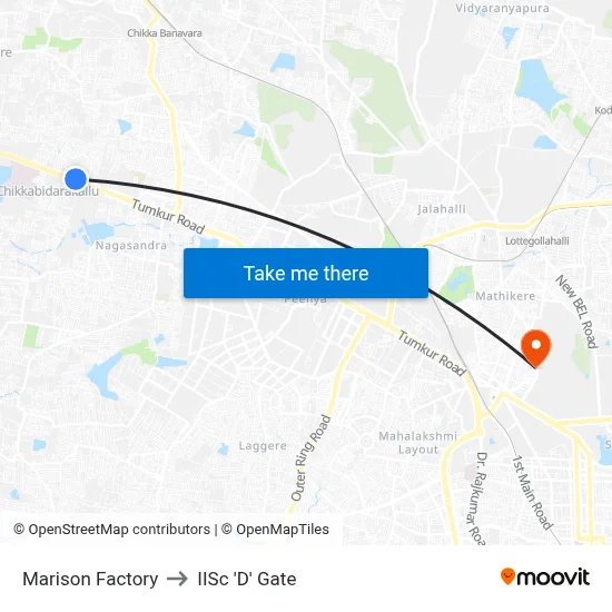 Marison Factory to IISc 'D' Gate map