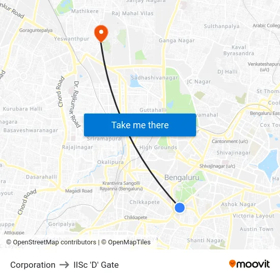 Corporation to IISc 'D' Gate map