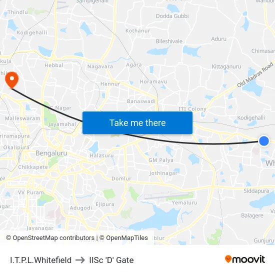 I.T.P.L.Whitefield to IISc 'D' Gate map
