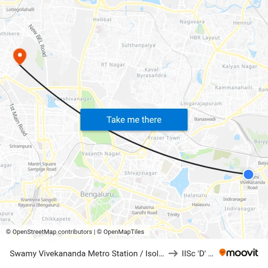 Swamy Vivekananda Metro Station / Isolation Hospital to IISc 'D' Gate map