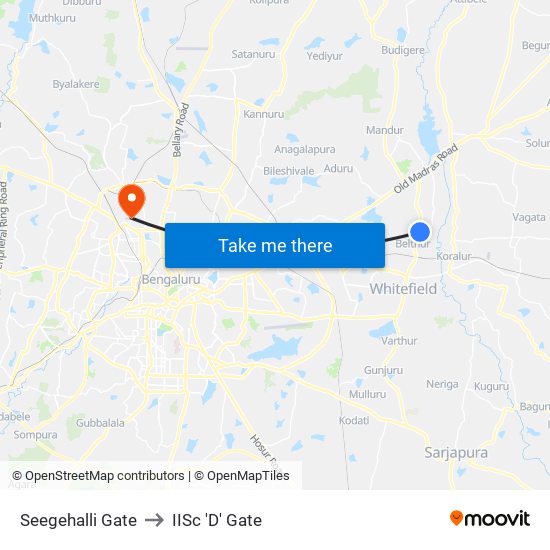 Seegehalli Gate to IISc 'D' Gate map