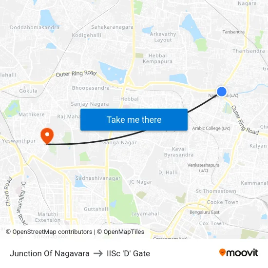 Junction Of Nagavara to IISc 'D' Gate map
