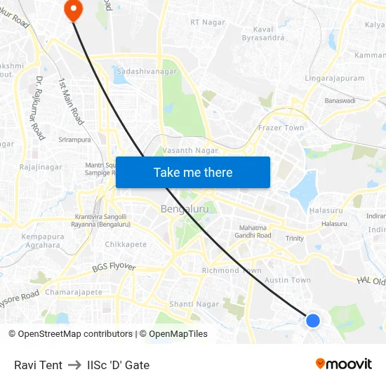 Ravi Tent to IISc 'D' Gate map