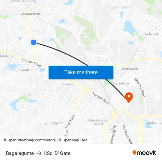 Bagalagunte to IISc 'D' Gate map
