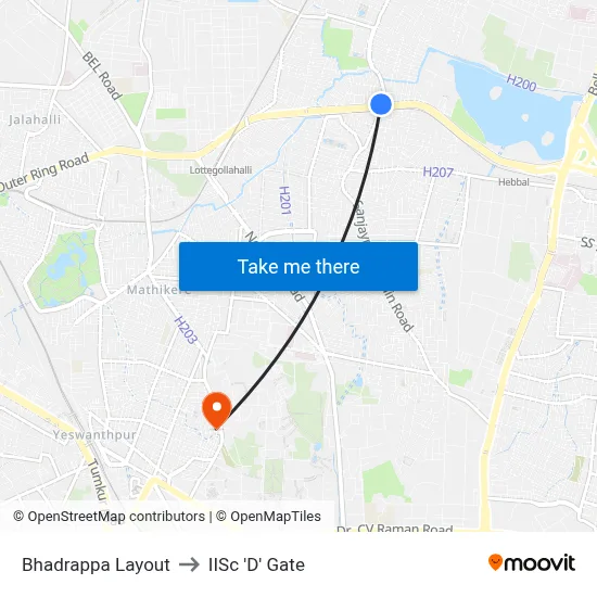 Bhadrappa Layout to IISc 'D' Gate map