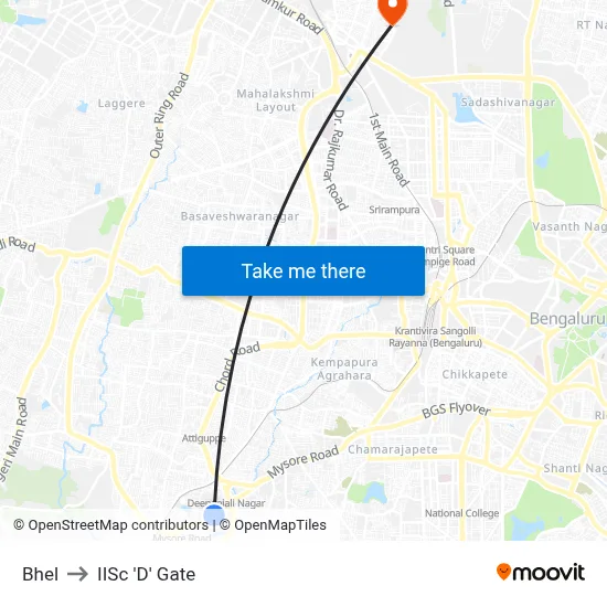 Bhel to IISc 'D' Gate map