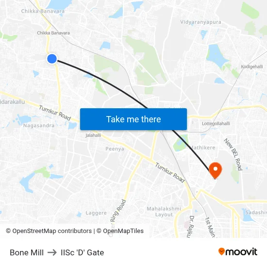 Bone Mill to IISc 'D' Gate map