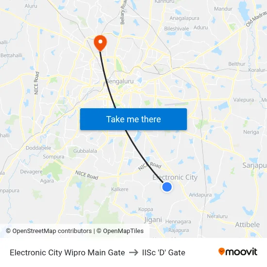 Electronic City Wipro Main Gate to IISc 'D' Gate map