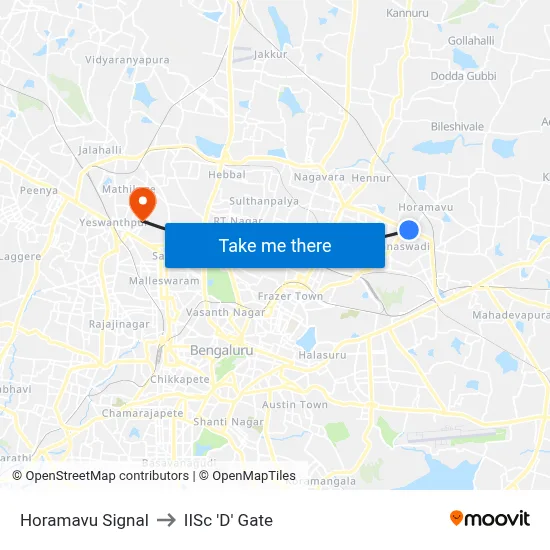 Horamavu Signal to IISc 'D' Gate map