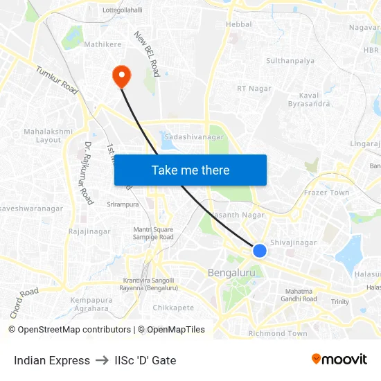 Indian Express to IISc 'D' Gate map