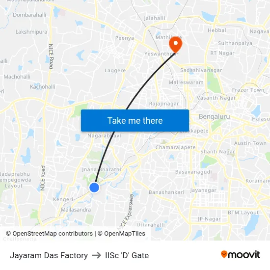 Jayaram Das Factory to IISc 'D' Gate map