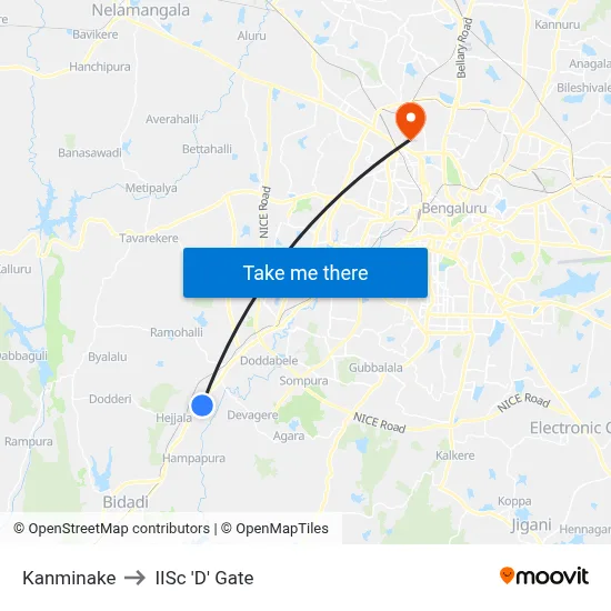 Kanminake to IISc 'D' Gate map