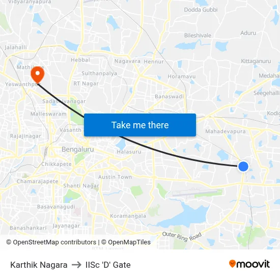 Karthik Nagara to IISc 'D' Gate map
