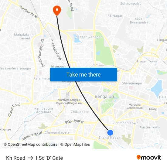 Kh Road to IISc 'D' Gate map