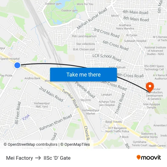 Mei Factory to IISc 'D' Gate map