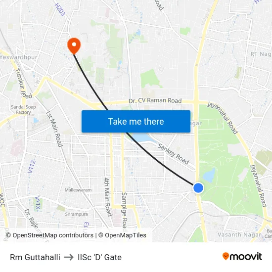 Rm Guttahalli to IISc 'D' Gate map