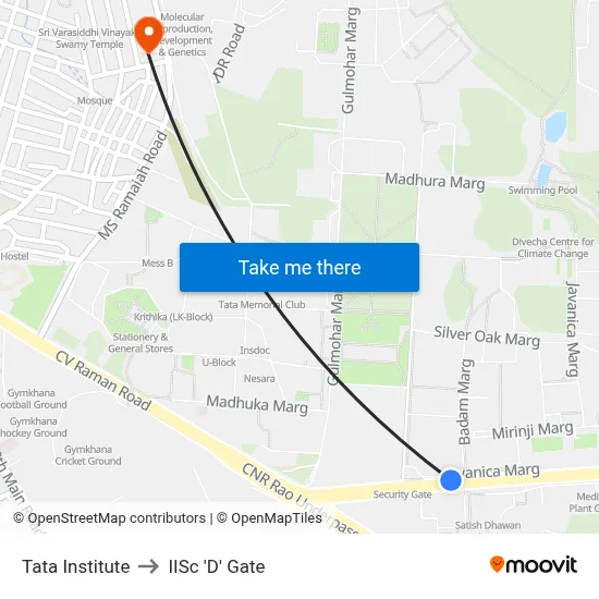 Tata Institute to IISc 'D' Gate map