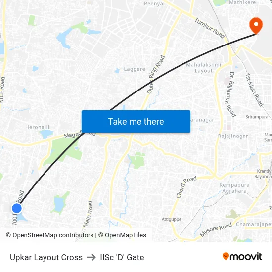 Upkar Layout Cross to IISc 'D' Gate map