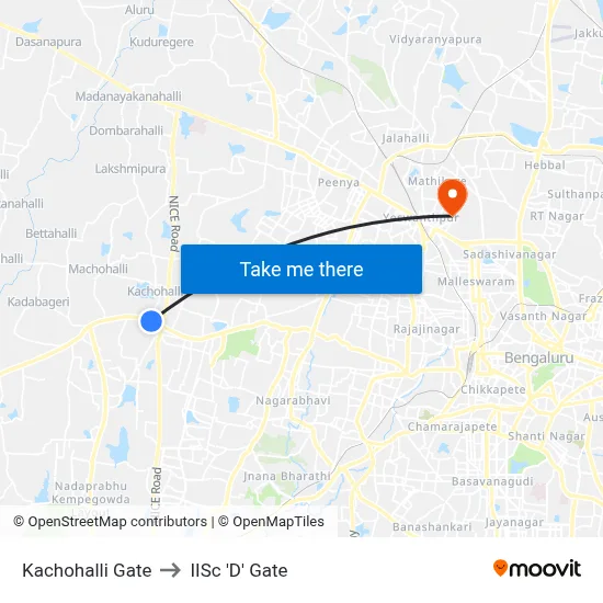 Kachohalli Gate to IISc 'D' Gate map