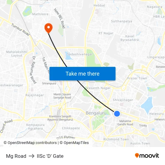 Mg Road to IISc 'D' Gate map