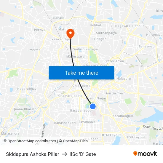 Siddapura Ashoka Pillar to IISc 'D' Gate map