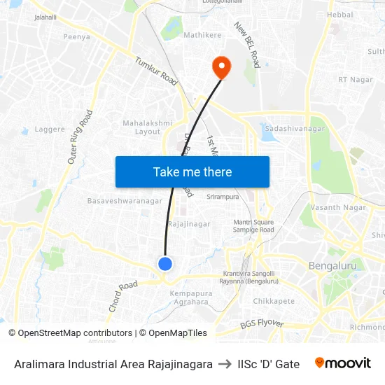 Aralimara Industrial Area Rajajinagara to IISc 'D' Gate map