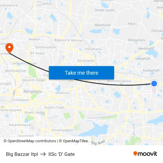 Big Bazzar Itpl to IISc 'D' Gate map