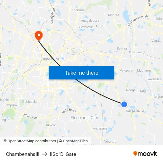 Chambenahalli to IISc 'D' Gate map