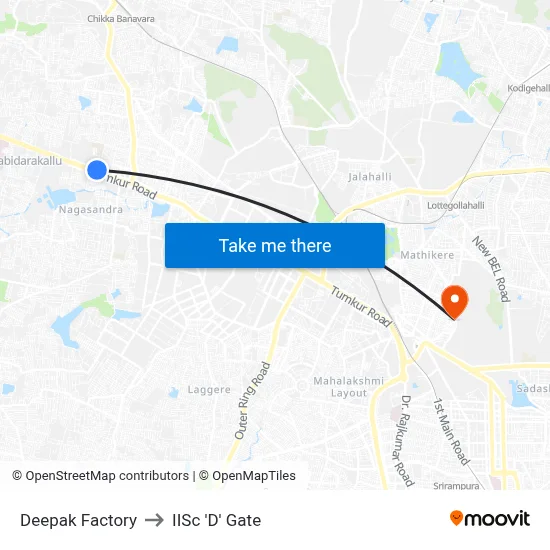 Deepak Factory to IISc 'D' Gate map