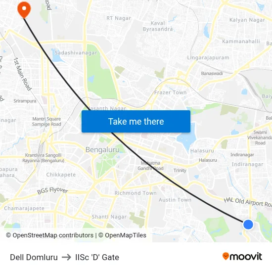 Dell Domluru to IISc 'D' Gate map