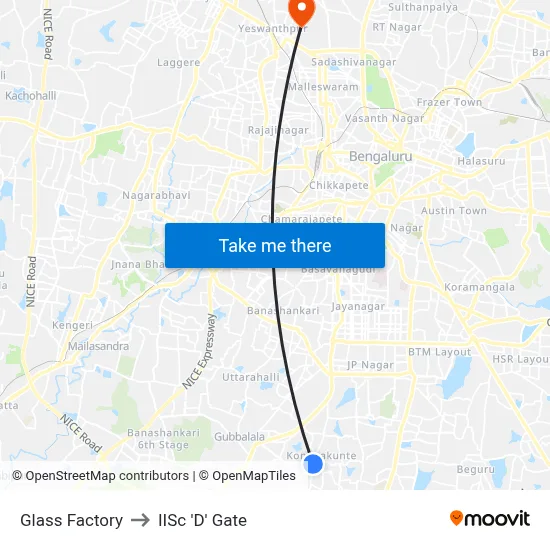 Glass Factory to IISc 'D' Gate map