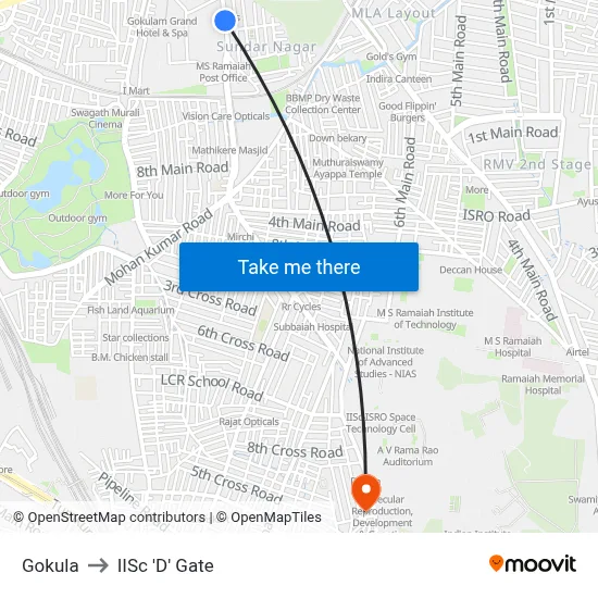 Gokula to IISc 'D' Gate map