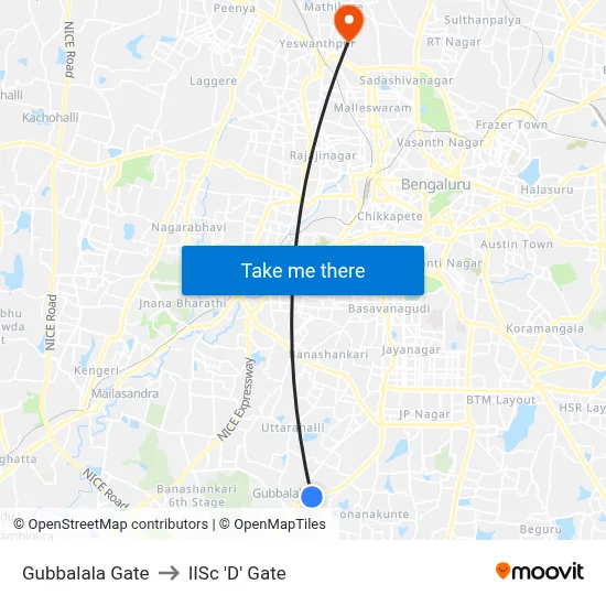 Gubbalala Gate to IISc 'D' Gate map