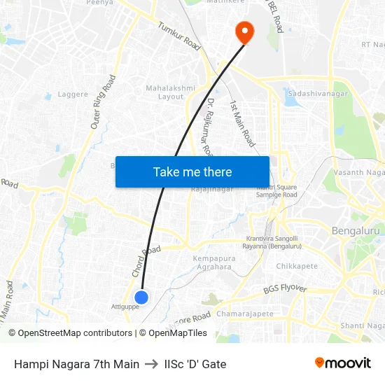 Hampi Nagara 7th Main to IISc 'D' Gate map