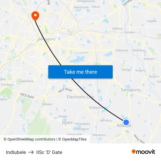 Indlubele to IISc 'D' Gate map