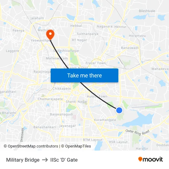 Military Bridge to IISc 'D' Gate map