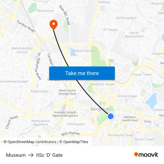 Museum to IISc 'D' Gate map