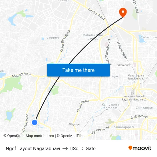 Ngef Layout Nagarabhavi to IISc 'D' Gate map