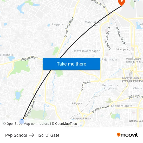 Pvp School to IISc 'D' Gate map