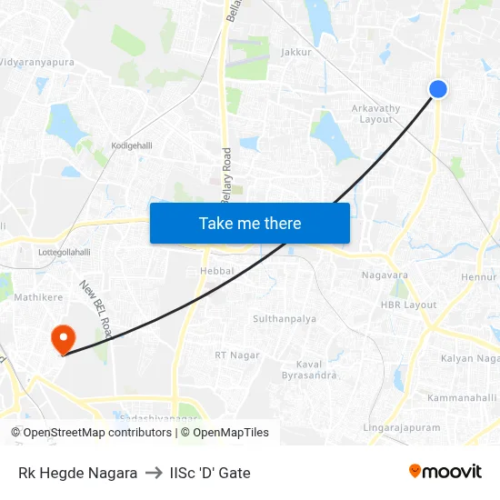 Rk Hegde Nagara to IISc 'D' Gate map