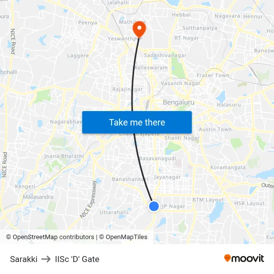 Sarakki to IISc 'D' Gate map