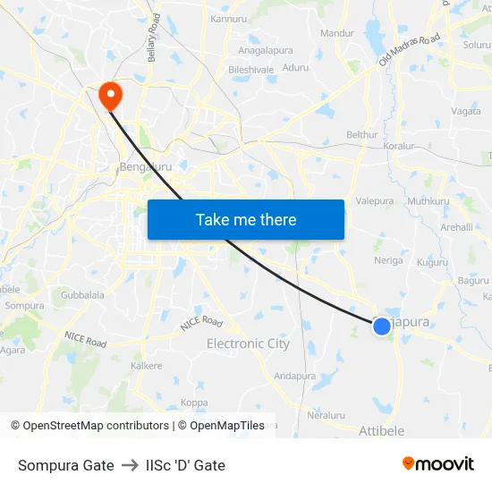 Sompura Gate to IISc 'D' Gate map