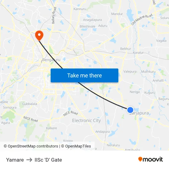 Yamare to IISc 'D' Gate map
